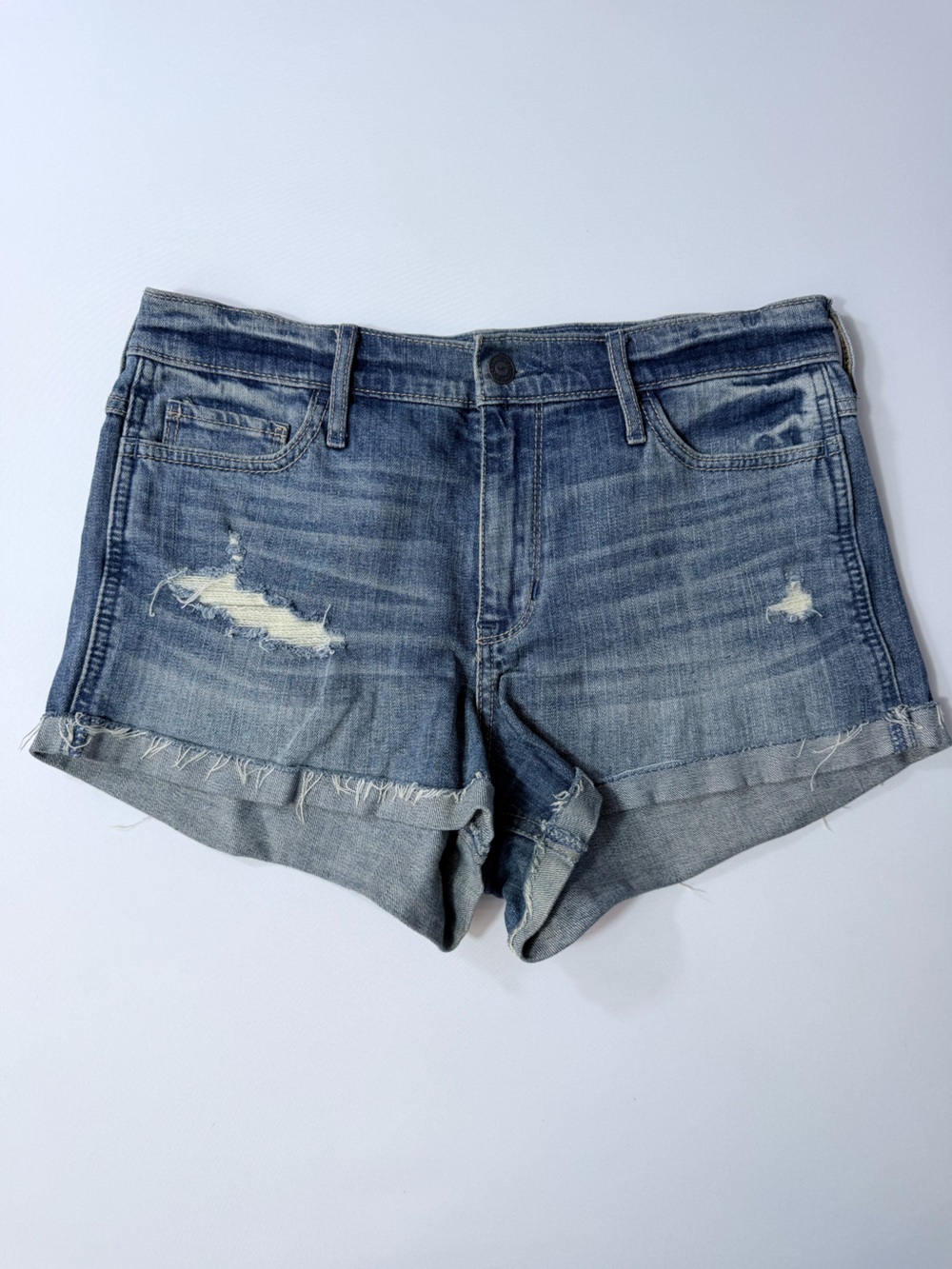 Hollister Women’s Jean Shorts High Rise Distressed Size 7 28 Red Bandana Pockets